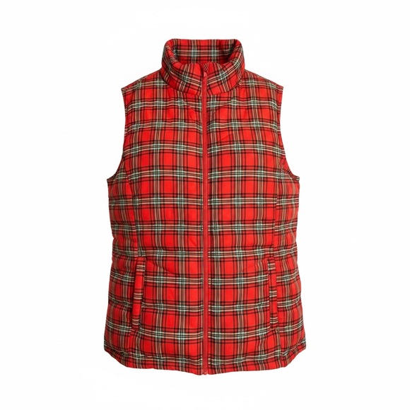 Women’s Red Plaid Puffer Vest - Picture 2 of 13